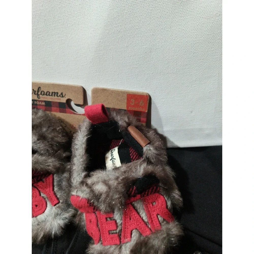 Baby Dearfoams BABY BEAR Applique Brown Faux Fur Fuzzy Slippers 3-6 Months